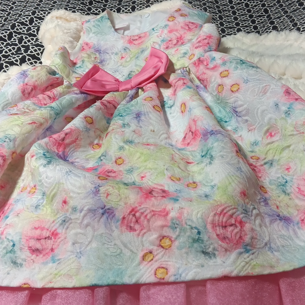 Bonnie Jean Multicolor Floral Dress with Pink Accents